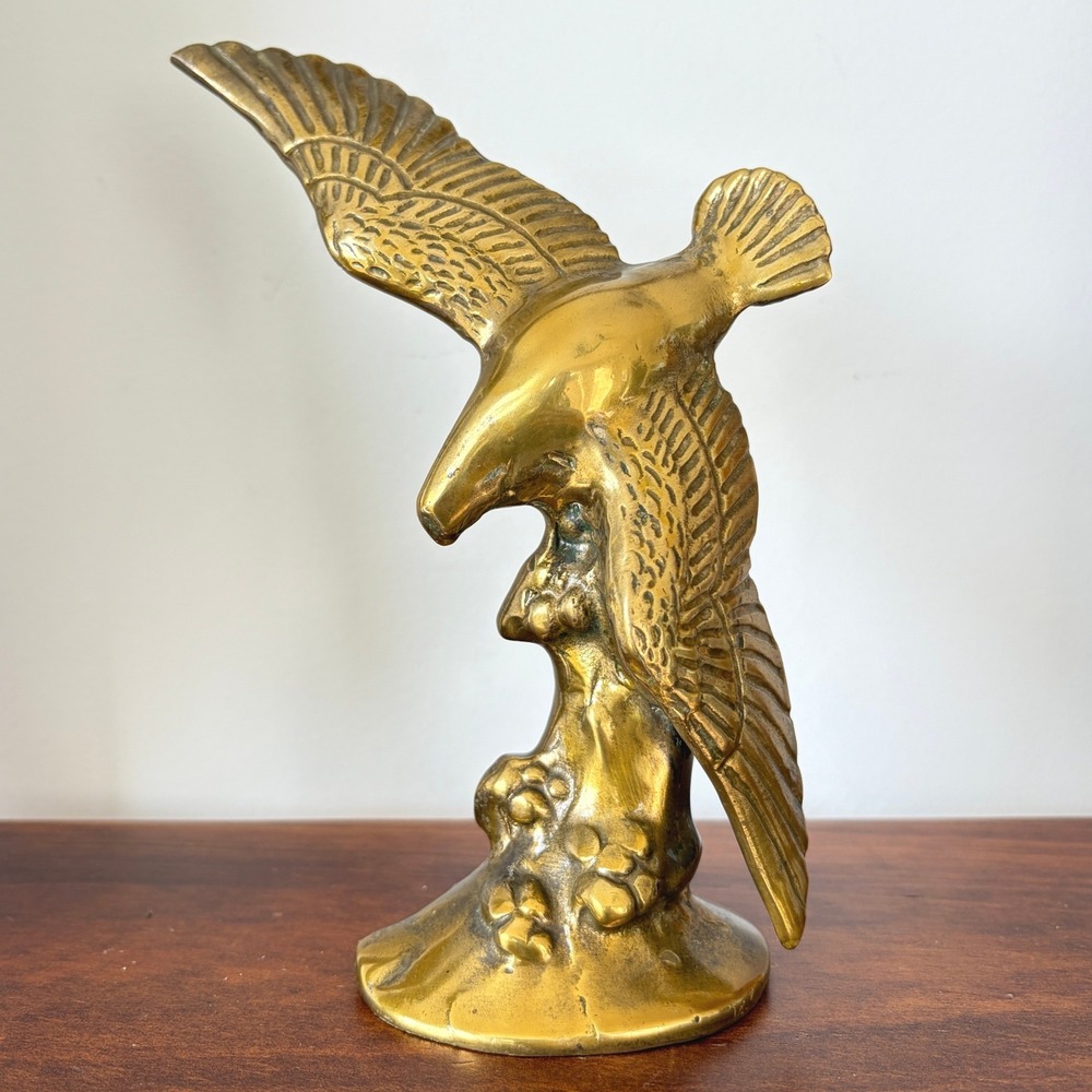 Vintage Solid Brass Eagle Figurine Bird of Prey Statue Americana Decor 7.5 Inch